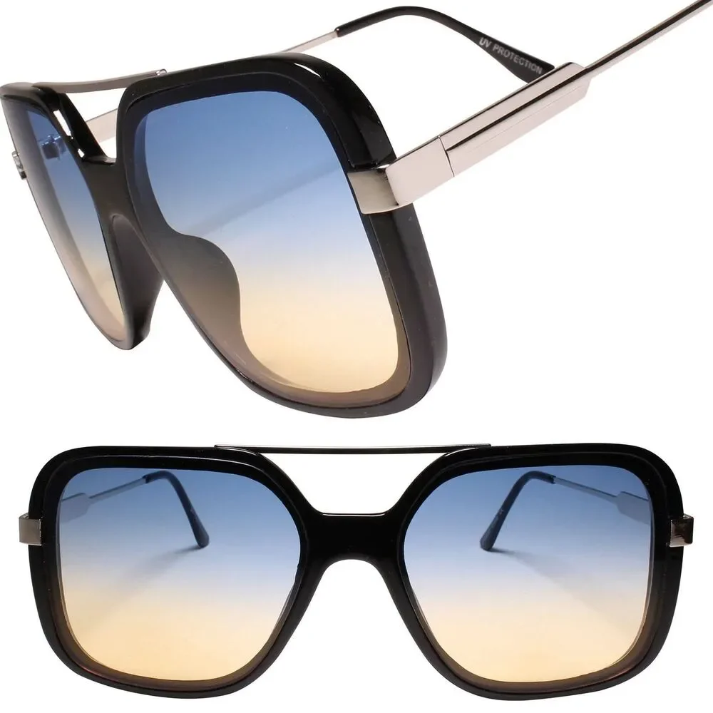 Oversized Stylish Square Black and Silver Sunglasses